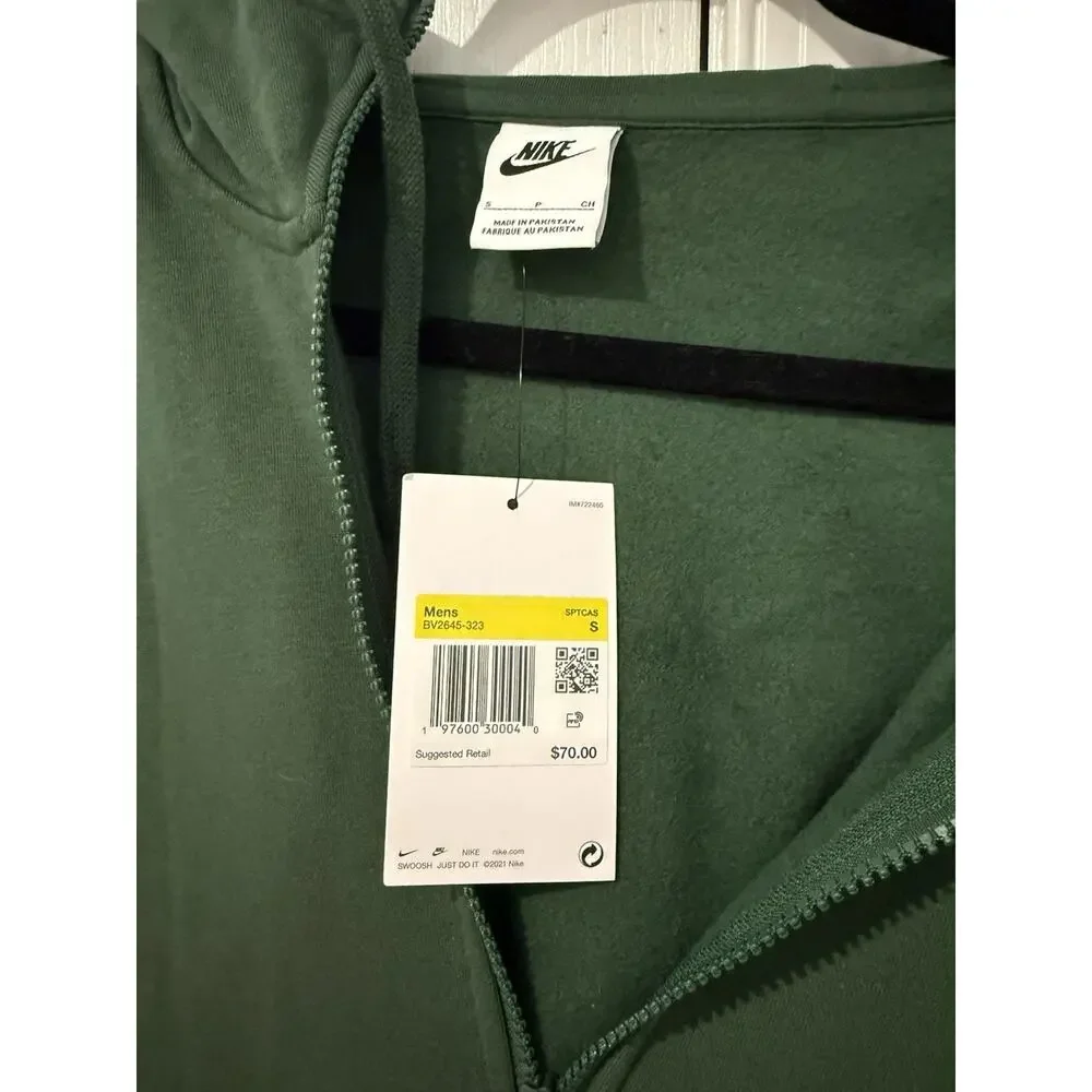 NWT Nike Sportswear Club Fleece Fir/Fir/White BV2645-323 Men's Zip Hoodie Size S